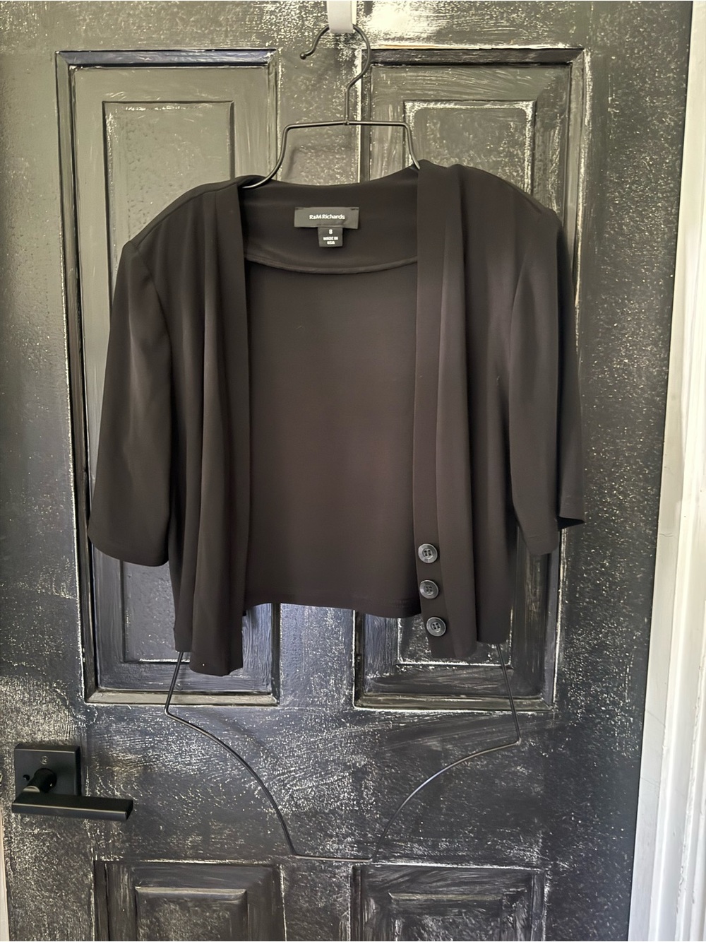 R&M Richards Black Short Sleeve Open-Front Cardigan
